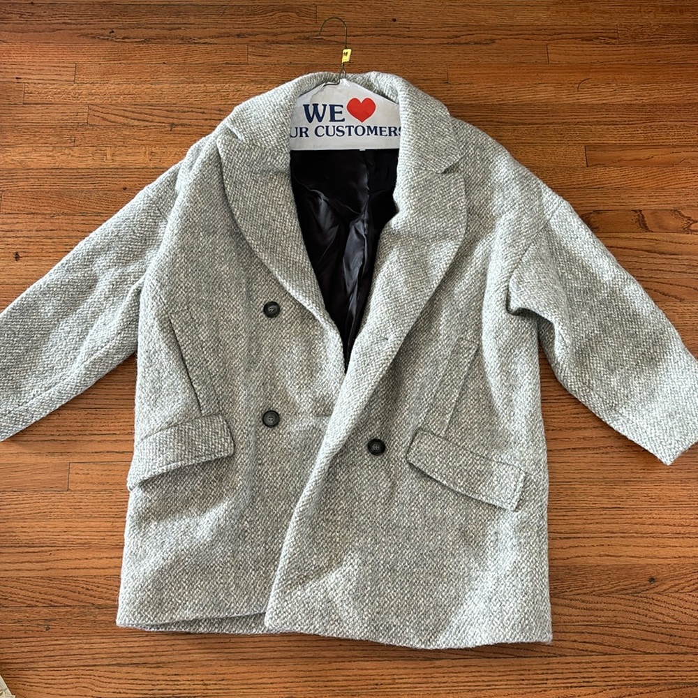 ba&sh Gray Textured Double-Breasted Coat